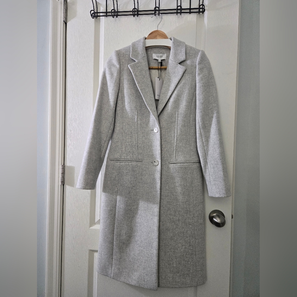 Reiss Pembury Wool-Blend Longline Coat - PETTICOAT In GREY - NWOT